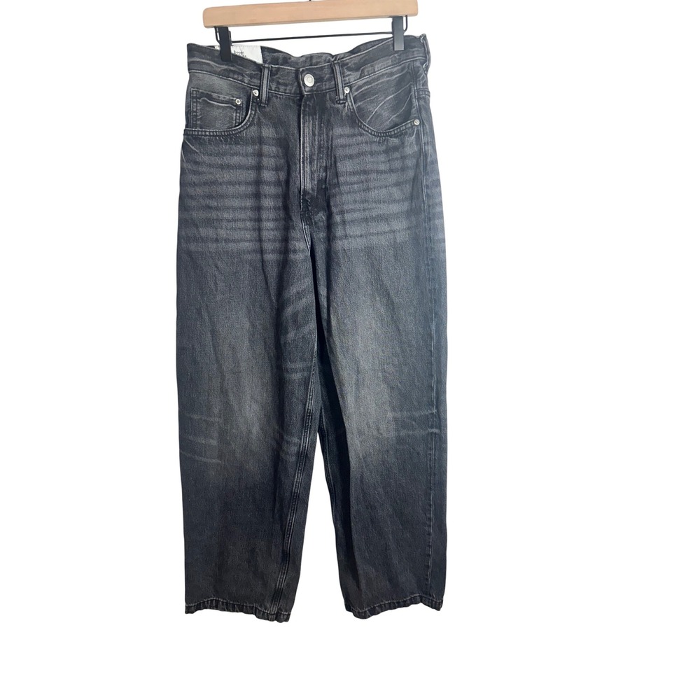 H&M Baggy Loose Fit Jeans Faded Black High Rise Wide Leg Denim 32/34